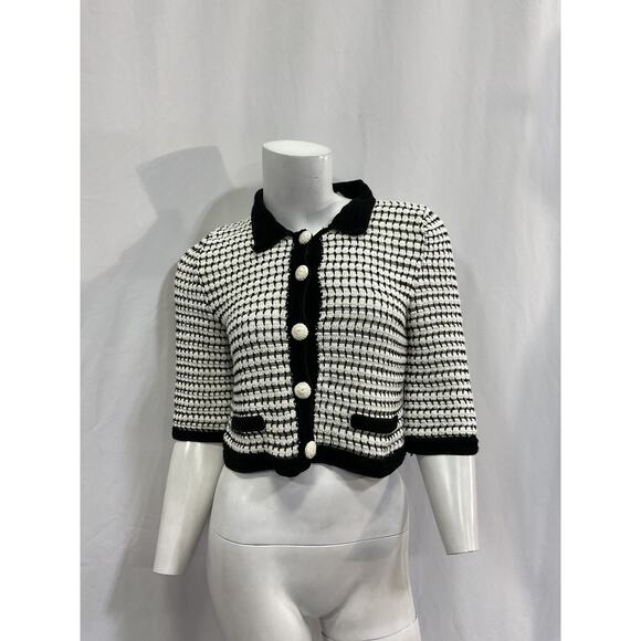 My Beachy Side Revolve Black Microfiber Acrylic Crochet Cropped Cardigan Size S - Picture 2 of 5